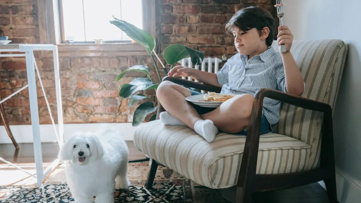 Dog eating from a bowl