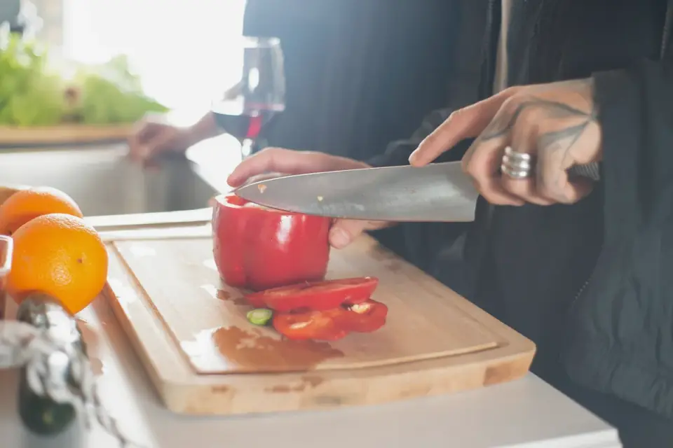 Dog owner preparing a meal