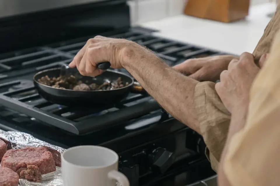 Dog owner preparing a meal